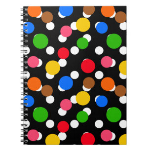Black Background Colorful Polka Dots Notebook