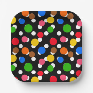 Black Background Colorful Polka Dots Paper Plates