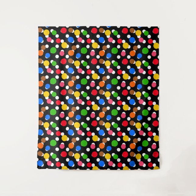 Black Background Colorful Polka Dots Tapestry (Front)