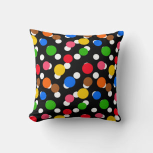 Black Background Colorful Polka Dots Throw Pillow