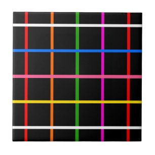 Black Background Colorful Windowpane Plaid Design  Ceramic Tile