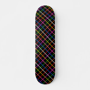 Black Background Colorful Windowpane Plaid Design  Skateboard