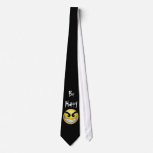 black-background, evil-smiley-face, Be Happy Tie