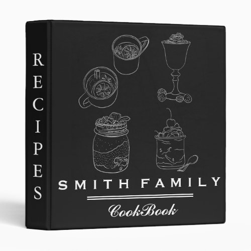 Black Background Family Recipe Cookbook 3 Ring Binder