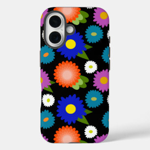 Black Background Flowers Floral Cute Feminine Girl iPhone 16 Case