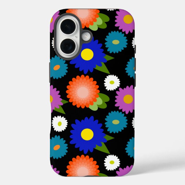 Black Background Flowers Floral Cute Feminine Girl Case-Mate iPhone Case (Back)