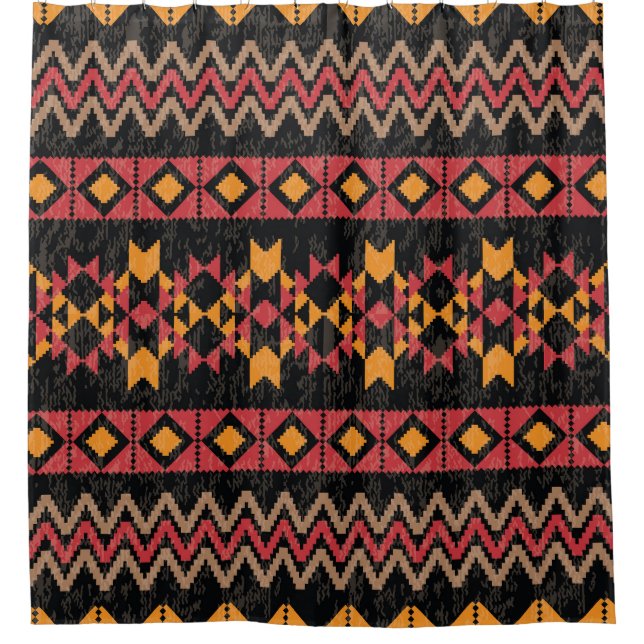 Black Background, Geometric Modern Pattern. Shower Curtain (Front)