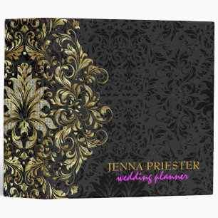 Black Background Glitter & Gold Floral Lace 2 Binder