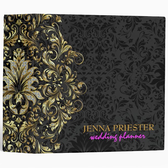 Black Background Glitter & Gold Floral Lace 2 Binder (Front/Spine)