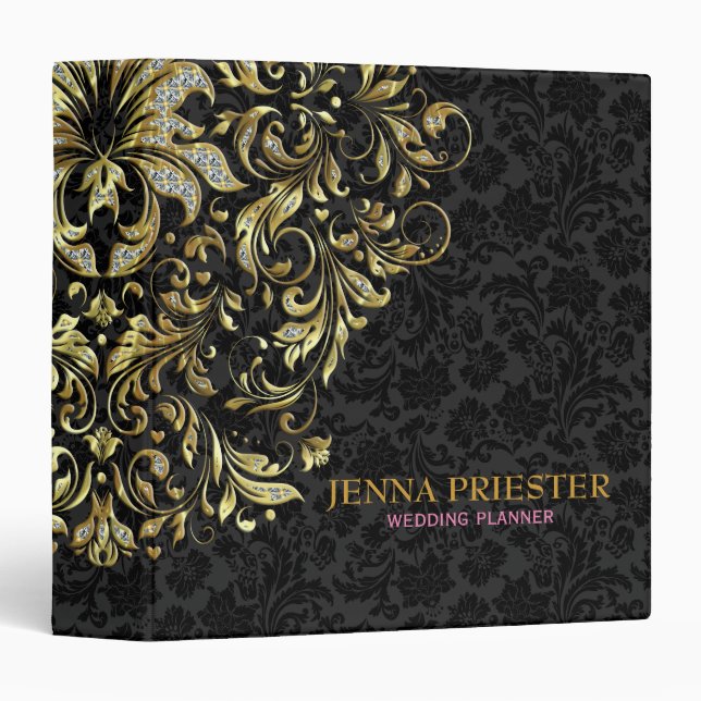 Black Background Glitter & Gold Floral Lace 2a Binder (Front/Spine)