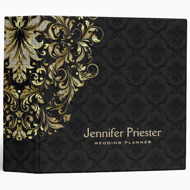 Black Background Glitter & Gold Floral Lace Binder (Front/Spine)