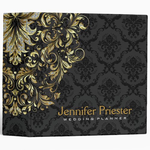 Black Background Glitter  Gold Floral Lace Binder