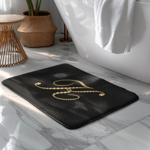 Black Background Gold Diamonds K Bath Mat