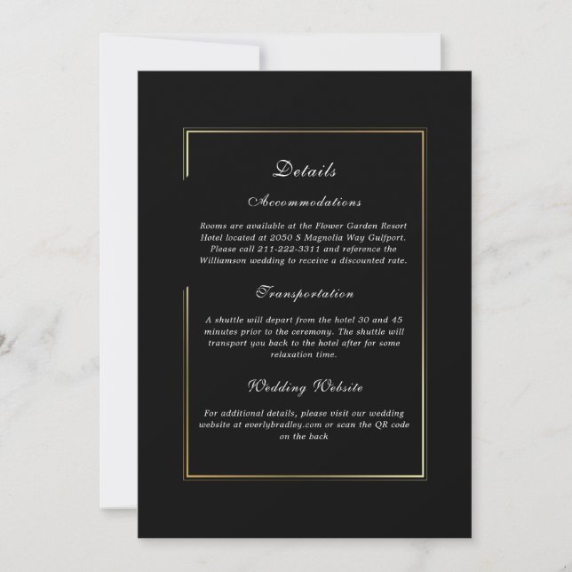 Black Background Gold Frame Detail Enclosure Invitation (Front)
