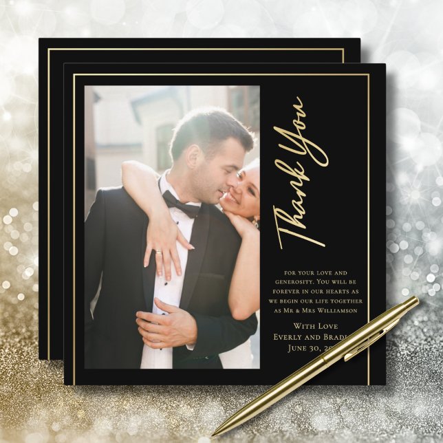 Black Background Gold Script Wedding Thank You   Invitation (Creator Uploaded)