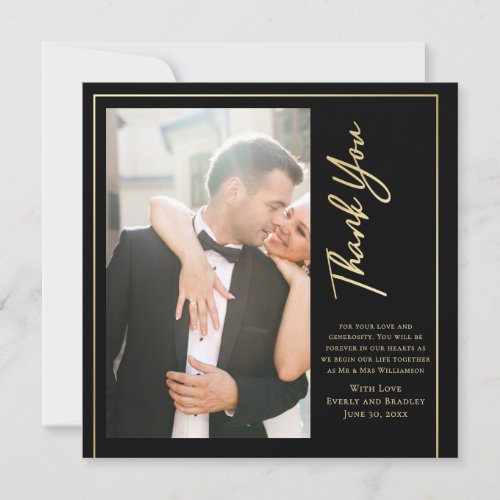 Black Background Gold Script Wedding Thank You   Invitation