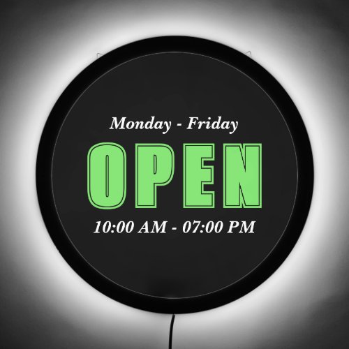 Black Background Green Open Opening Hours LED Sign