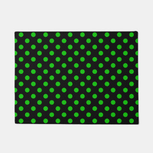 Black Background Green Polka Dots Doormat