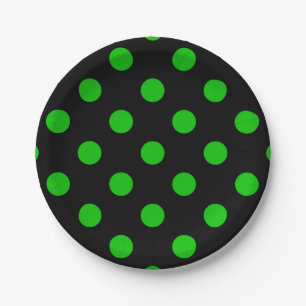 Black Background Green Polka Dots Paper Plates
