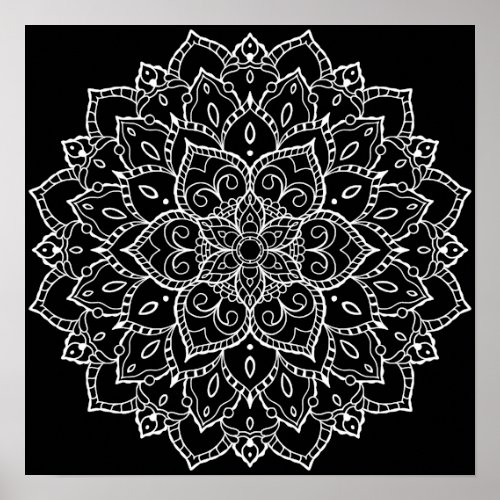 Black Background Large Coloring Mandala Poster