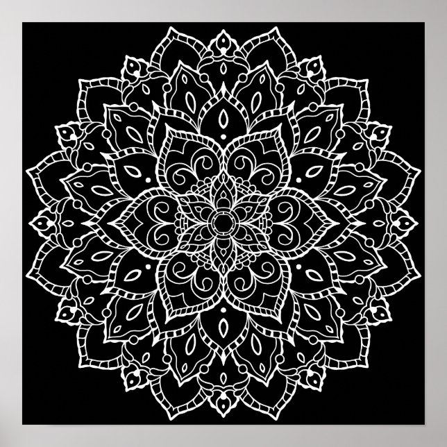 Black Background Large Coloring Mandala Poster (Front)