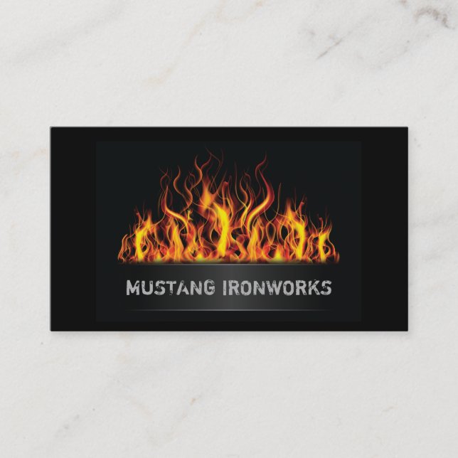 Black Background Orange Flames Fire Business Card (Front)