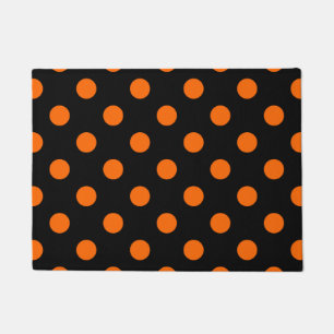 Black Background Orange Polka Dots Doormat