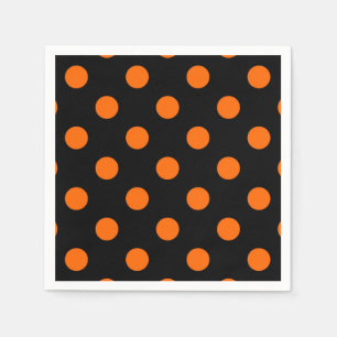 Black Background Orange Polka Dots Napkins