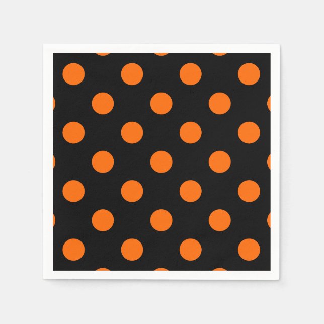 Black Background Orange Polka Dots Napkins (Front)