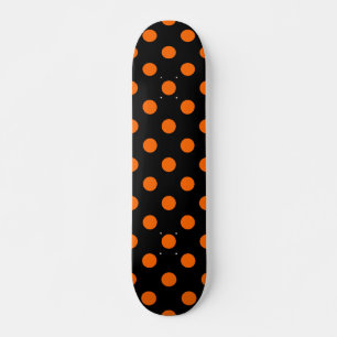 Black Background Orange Polka Dots Skateboard