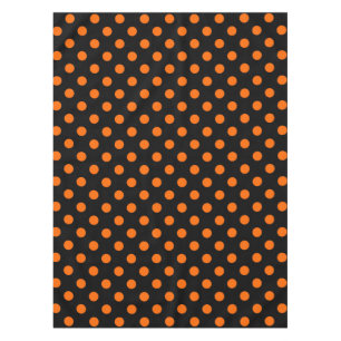 Black Background Orange Polka Dots Tablecloth
