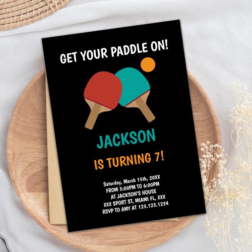 Black Background Ping pong Birthday Invitations