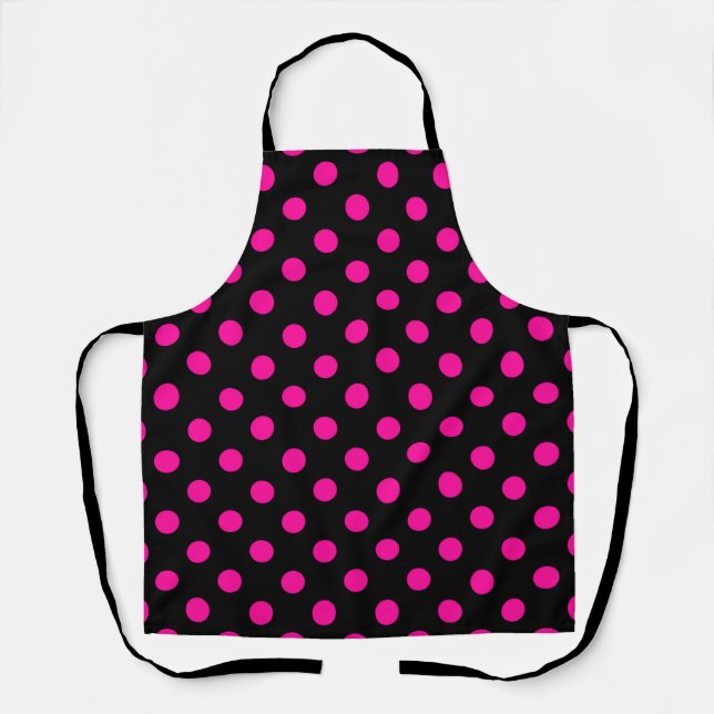 Black Background Pink Polka Dots Apron (Front)