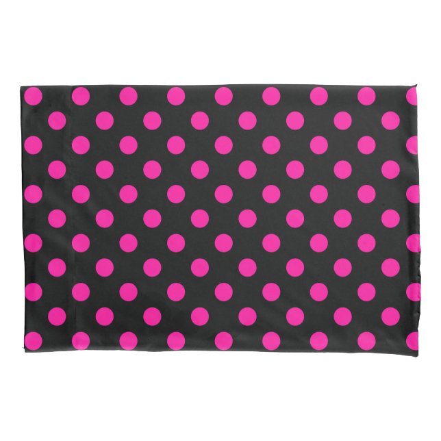Black Background Pink Polka Dots Pillow Case (Front)