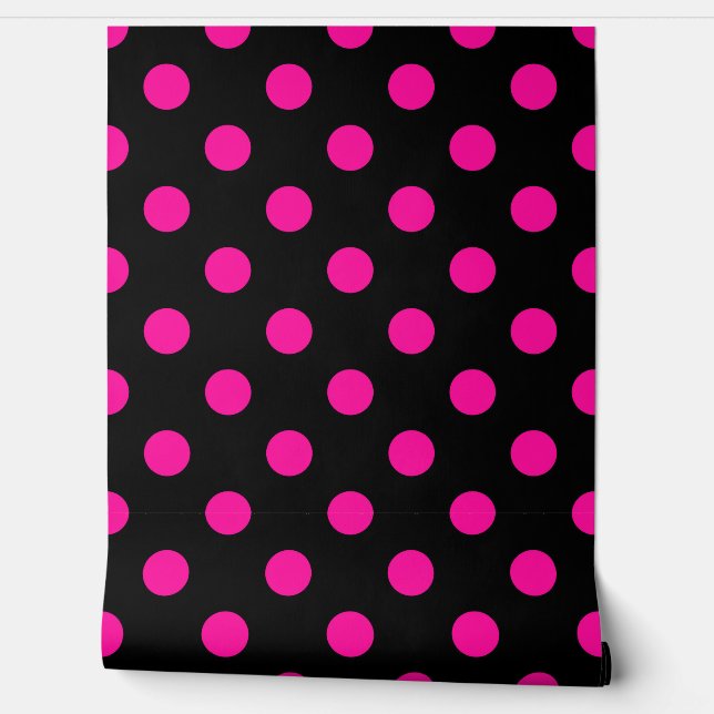 Black Background Pink Polka Dots Wallpaper (Unrolling)