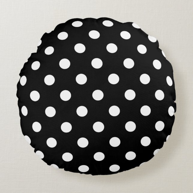 Black Background Polka Dots Round Pillow (Front)