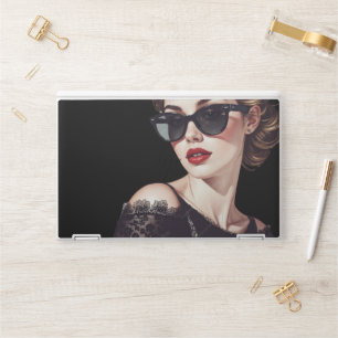 Black background & pretty lady HP laptop skin