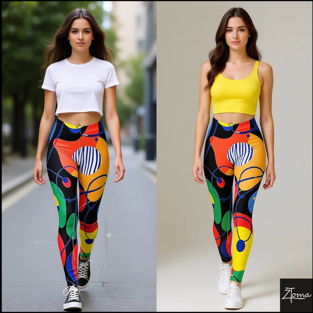 Black Background Primary Color Abstract Pattern Leggings (Creator Uploaded)