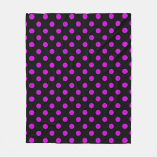 Black Background Purple Polka Dots Fleece Blanket