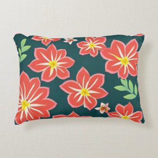 Black Background Red Floral Accent Pillow