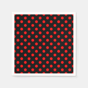 Black Background Red Polka Dots Napkins