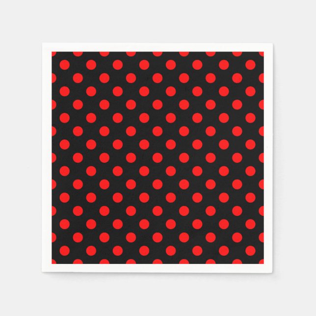 Black Background Red Polka Dots Napkins (Front)