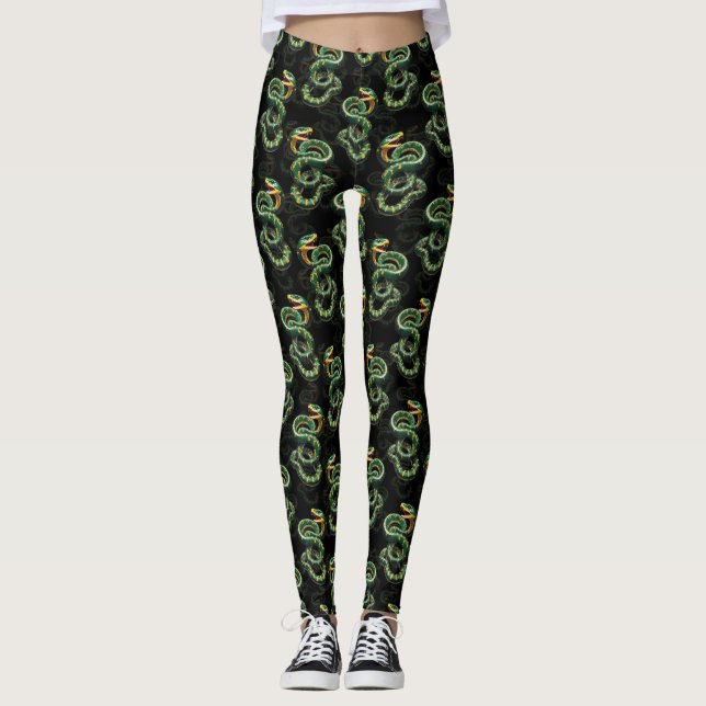Black Background Snake Pattern Design  Leggings (Front)