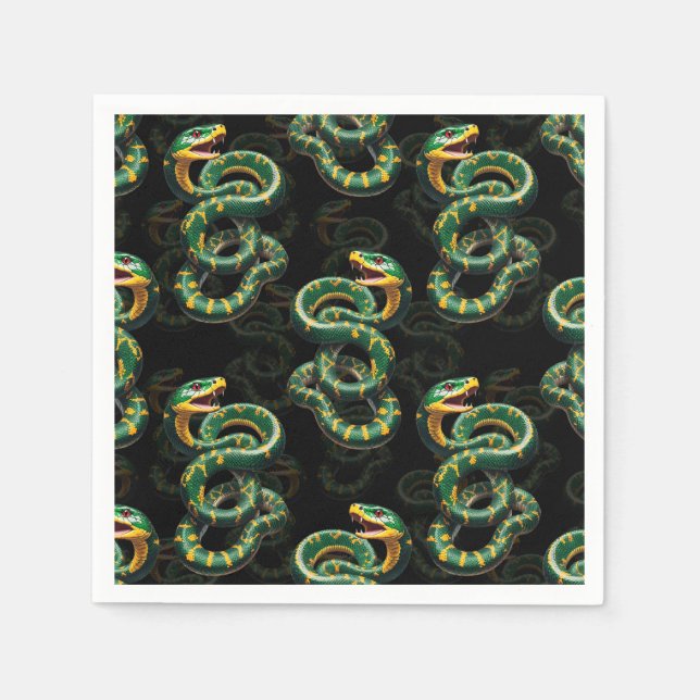 Black Background Snake Pattern Design  Napkins (Front)
