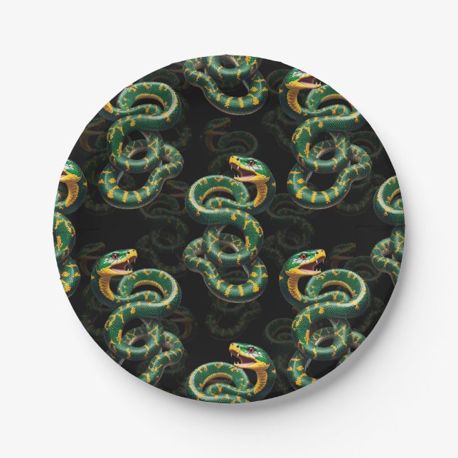 Black Background Snake Pattern Design  Paper Plates (Front)