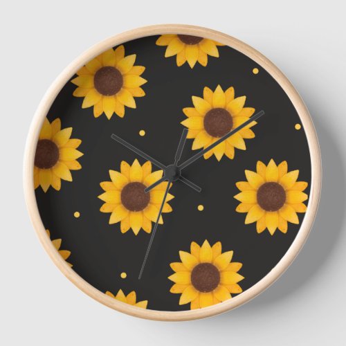 Black Background Sunflower - Modern Farmhouse Clock