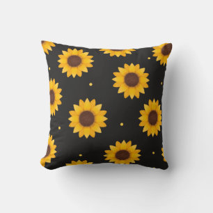 Black Background Sunflower - Modern Farmhouse Throw Pillow
