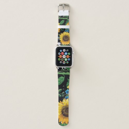 Black Background Sunflower Pattern Apple Watch Band
