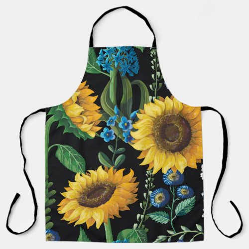 Black Background Sunflower Pattern Apron