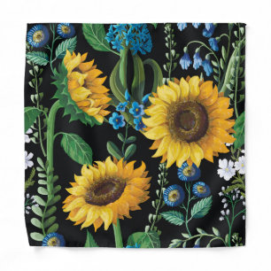 Black Background Sunflower Pattern Bandana